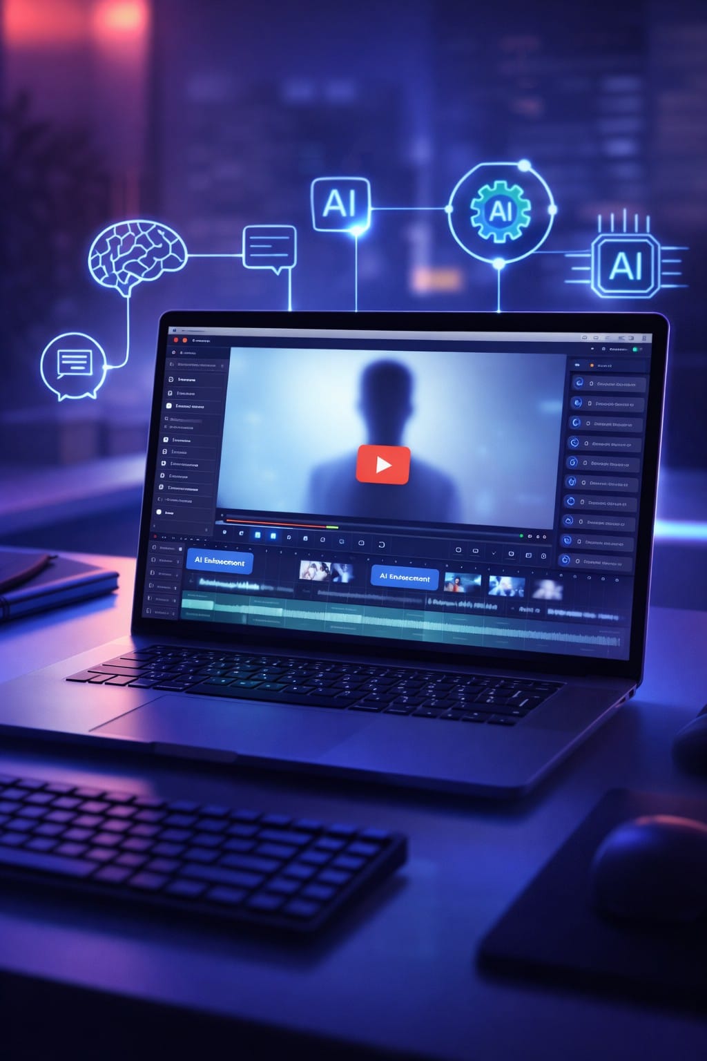 AI YouTube automation faceless channel workflow showing video editing and monetization process in 2026
